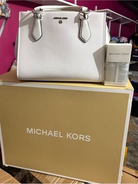 Michael Kors White Saffiano Satchel with Top Handles